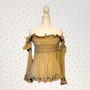 Chaudry KC Sport, S | Vintage Off-The-Shoulder Boho Stretchy Top With Embroidery